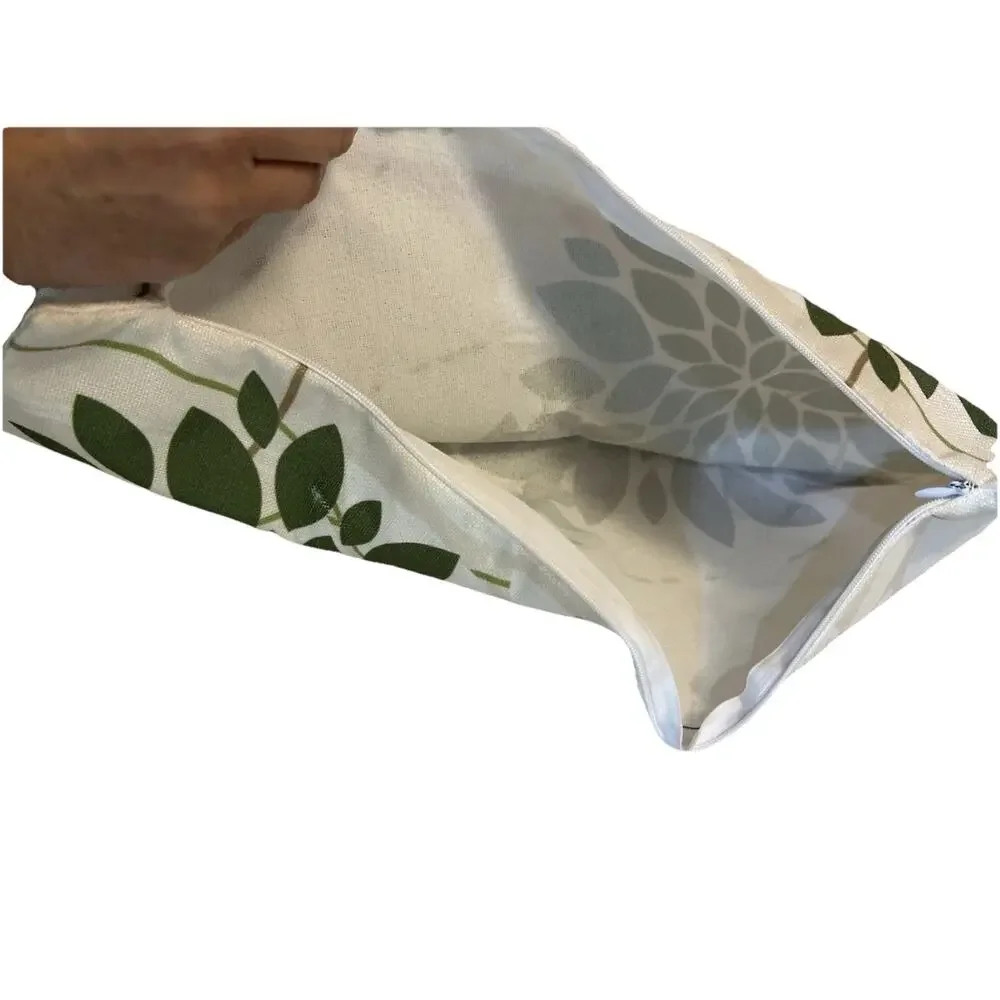 NEW 2 Pillow Cover White Green, Leaves earth tones boho eco 15 X 15 Woven Cover